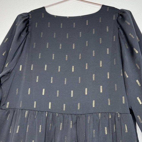 Madewell Black & Gold Metallic Jacquard Faux Wrap Tiered Mini Dress XL NWT - Picture 15 of 16